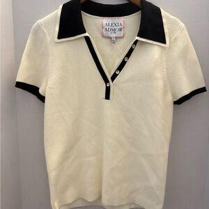 Alexia Admor Cream and Black Polo Shirt
